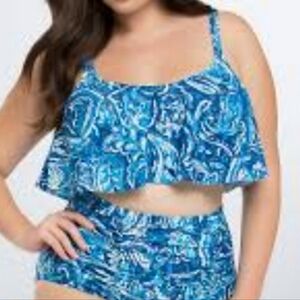 Torrid Blue Paisley Sleeveless Tank Bikini Top